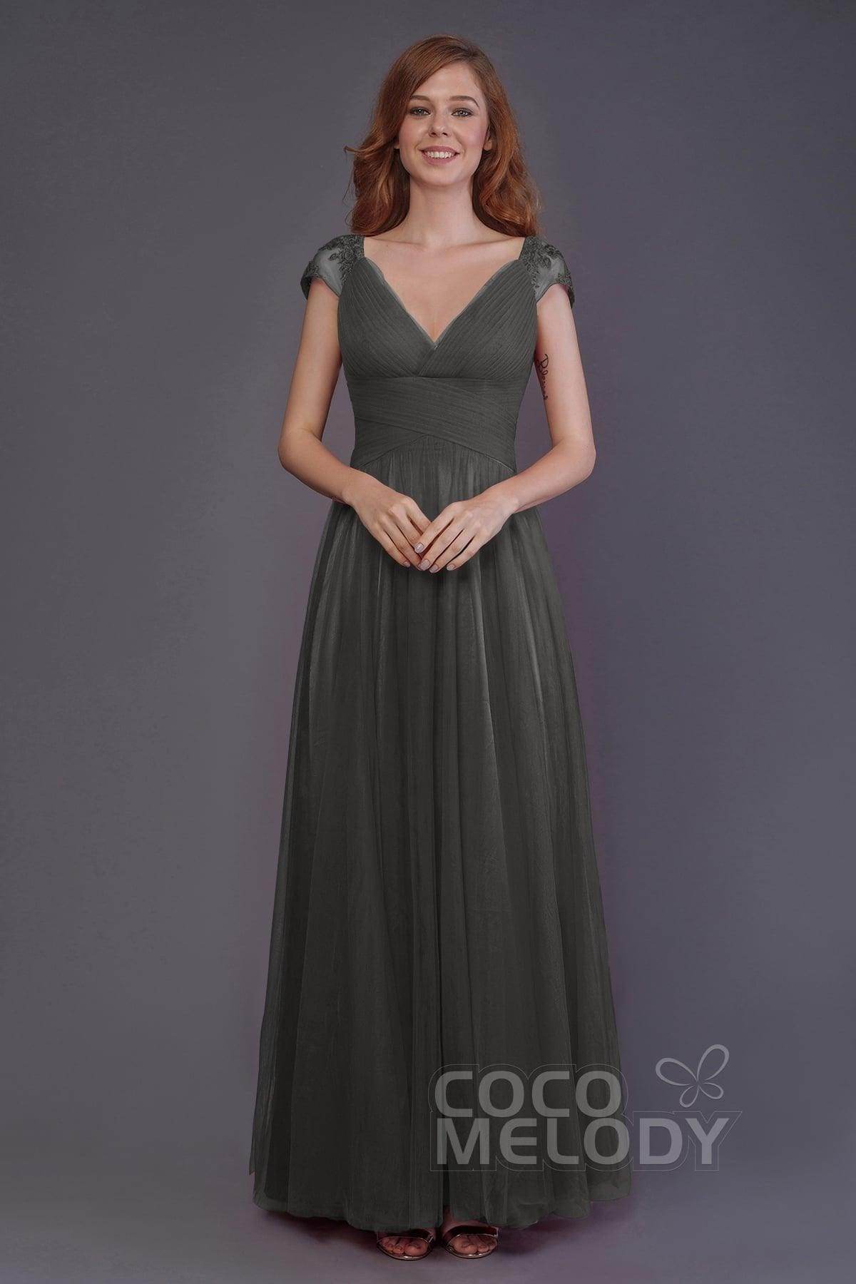 Sheath-Column Floor Length Tulle Bridesmaid Dress PR3510 - COCOMELODY